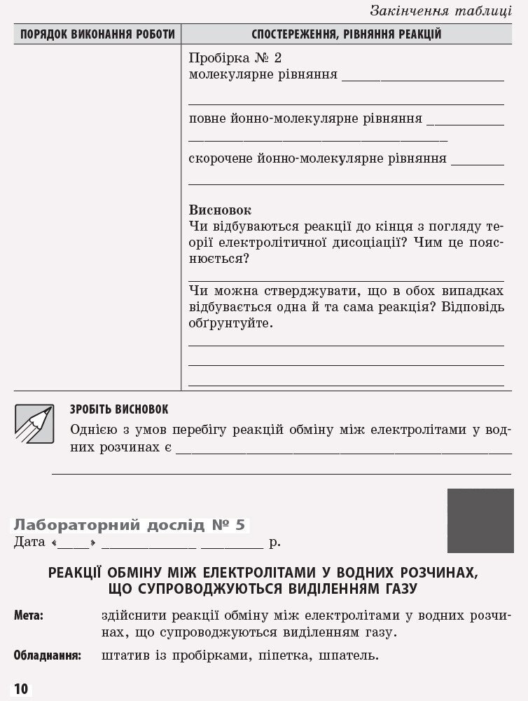 Хімія. 9 клас. Зошит для лабораторних дослідів і практичних робіт